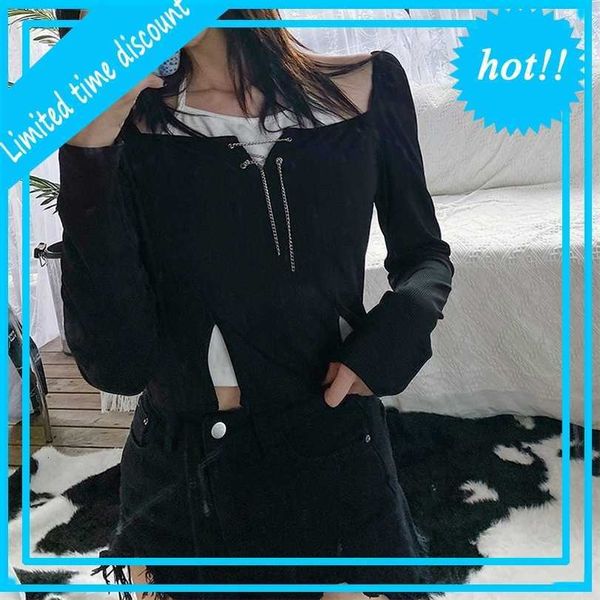 2021 wind autumn winter new women's wear long sleeve hanging neck exposed navel slim versatile fake two t-shirts for women, White
2021 wind autumn winter new women's wear long sleeve hanging neck exposed navel slim versatile fake two t-shirts for women, White