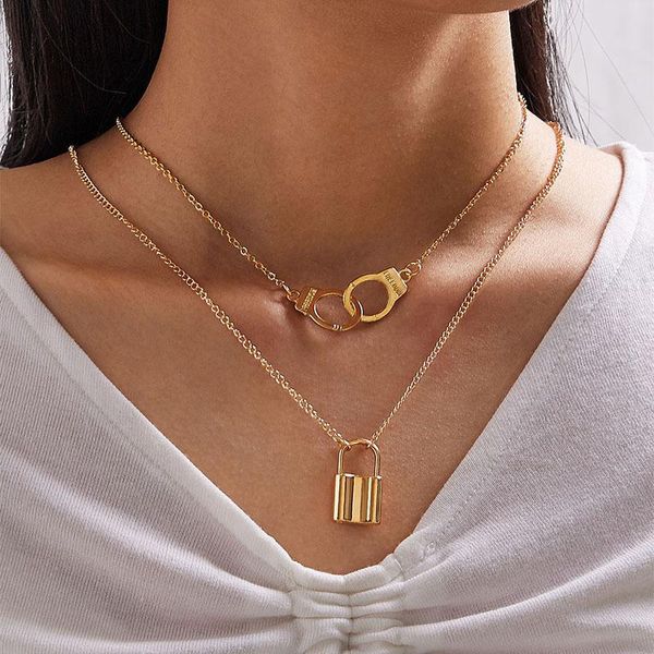 pendant necklaces simple double layered wear and punk retro lock-shaped handcuffs necklace metal fashion creative sweater chain women, Silver
pendant necklaces simple double layered wear and punk retro lock-shaped handcuffs necklace metal fashion creative sweater chain women, Silver