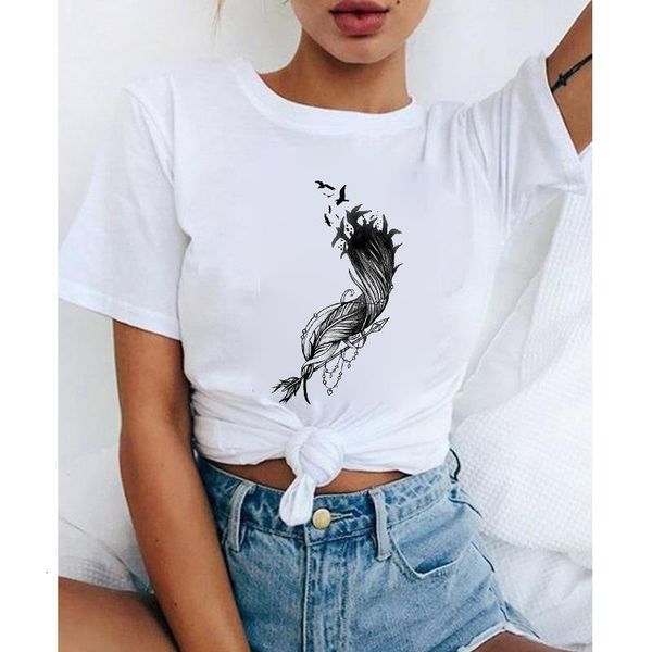 women casual fashion t-shirt feather print loose o-neck short sleeve elastic stretched summer home new tee shirts girls t, White
women casual fashion t-shirt feather print loose o-neck short sleeve elastic stretched summer home new tee shirts girls t, White