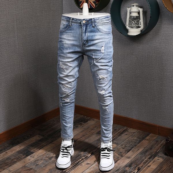 2021 new korean style fashion men jeans elastic slim fit ripped denim pencil pants light blue streetwear hip hop trousers aeh0
2021 new korean style fashion men jeans elastic slim fit ripped denim pencil pants light blue streetwear hip hop trousers aeh0