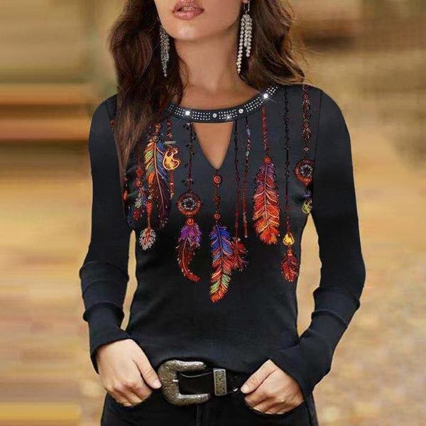 women's t-shirt 2021 autumn women feather print diamond patchwork t shirt fashion o-neck long sleeve casual loose pullover ladies tee, White
women's t-shirt 2021 autumn women feather print diamond patchwork t shirt fashion o-neck long sleeve casual loose pullover ladies tee, White