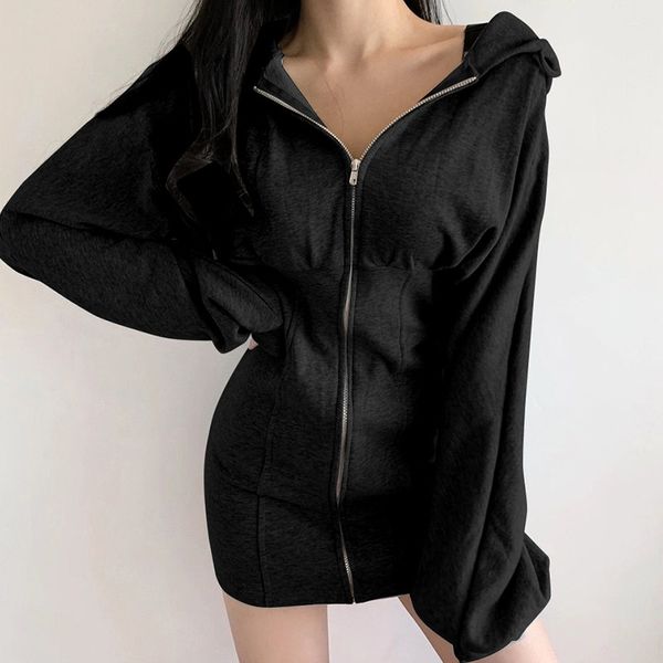women solid casual basic mini dress fall spring long sleeve front zipper hooded sweatshirt dress lady slim bodycon vestido 2021, Black;gray
women solid casual basic mini dress fall spring long sleeve front zipper hooded sweatshirt dress lady slim bodycon vestido 2021, Black;gray