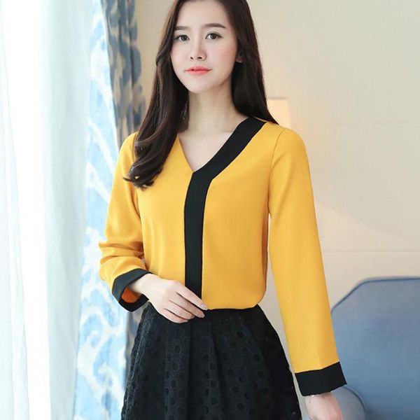 women's blouses & shirts ly women contrast color v neck loose chiffon long sleeve solid shirt dod886, White
women's blouses & shirts ly women contrast color v neck loose chiffon long sleeve solid shirt dod886, White