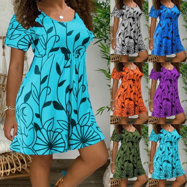 plus size casual floral womens dress print short sleeves o neck mini loose female summer vacation clothes for women, Black;gray
plus size casual floral womens dress print short sleeves o neck mini loose female summer vacation clothes for women, Black;gray