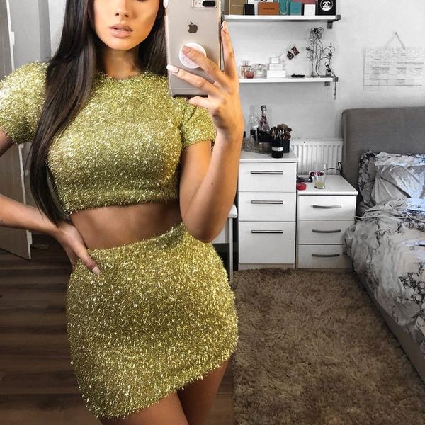 two piece dress cokago gold shiny knitted set women tracksuits round neck and skirt 2 matching sets club outfits, White
two piece dress cokago gold shiny knitted set women tracksuits round neck and skirt 2 matching sets club outfits, White