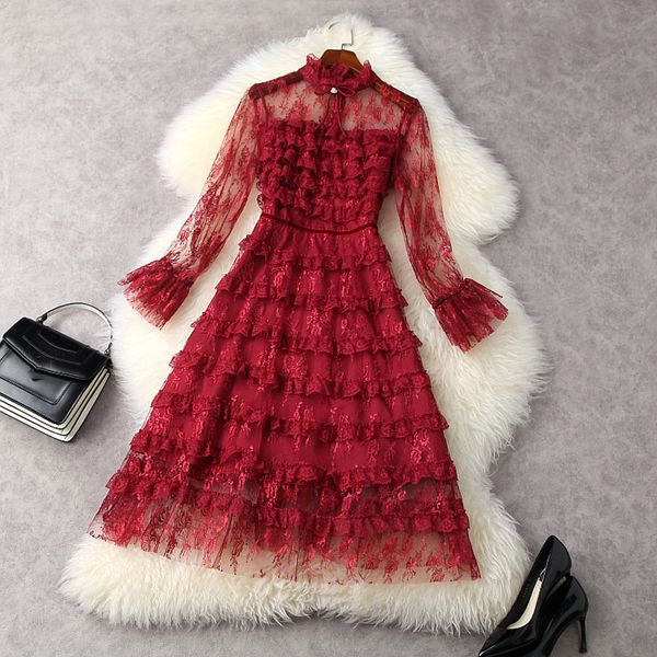 2021 spring long sleeve round neck red sheer tulle floral lace ribbon tie bow panelled mid-calf dress elegant casual dresses lf2511869, Black;gray
2021 spring long sleeve round neck red sheer tulle floral lace ribbon tie bow panelled mid-calf dress elegant casual dresses lf2511869, Black;gray