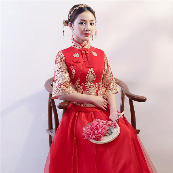 ethnic clothing vintage cheongsam chinese style bride wedding dresses mesh embroidery red traditional qipao oriental evening
ethnic clothing vintage cheongsam chinese style bride wedding dresses mesh embroidery red traditional qipao oriental evening