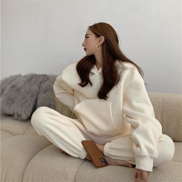 women's two piece pants women thick fleece hoodies and sweatpants tracksuits winter solid color sets sweatshirt suits, White
women's two piece pants women thick fleece hoodies and sweatpants tracksuits winter solid color sets sweatshirt suits, White