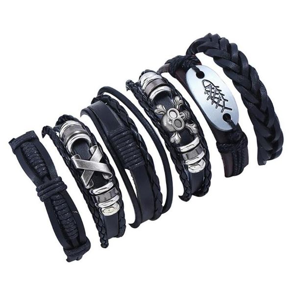 charm bracelets men jewelry 6pcs/set leather bracelet multilayer punk skull star wrap for women vintage bangles, Golden;silver
charm bracelets men jewelry 6pcs/set leather bracelet multilayer punk skull star wrap for women vintage bangles, Golden;silver