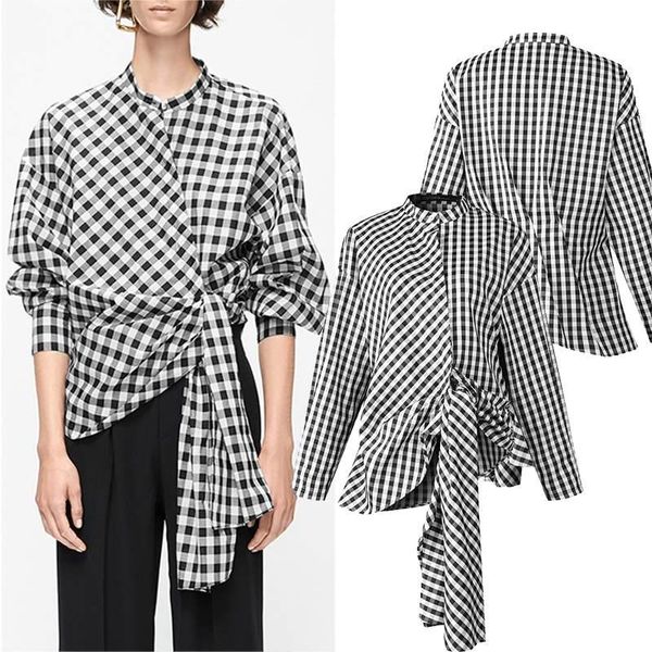 women's blouses & shirts 2022 elegant asymmetrical check blouse long sleeve blusas female casual summer lace-up tunic plus size 5xl, White
women's blouses & shirts 2022 elegant asymmetrical check blouse long sleeve blusas female casual summer lace-up tunic plus size 5xl, White