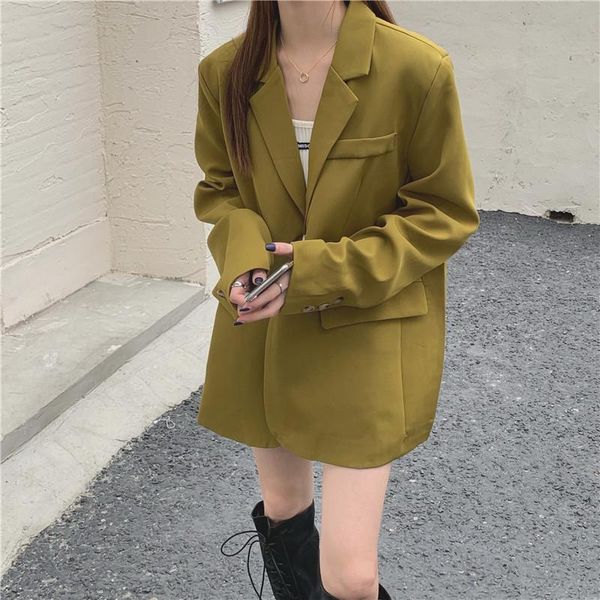 women's suits & blazers vintage green blazer women korean fashion a button loose casual spring autumn mid-length lapel long sleeves fem, White;black
women's suits & blazers vintage green blazer women korean fashion a button loose casual spring autumn mid-length lapel long sleeves fem, White;black
