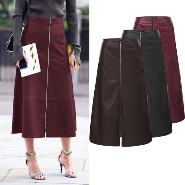 skirts plus size women's pu leather midi autumn sundress elegant high waist female front zipper long vestidos robe, Black
skirts plus size women's pu leather midi autumn sundress elegant high waist female front zipper long vestidos robe, Black