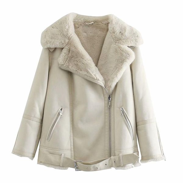 women beige fur faux leather jacket coat with belt turn down collar ladies 2021 winter thick warm oversized double-sided coat, Black;brown
women beige fur faux leather jacket coat with belt turn down collar ladies 2021 winter thick warm oversized double-sided coat, Black;brown