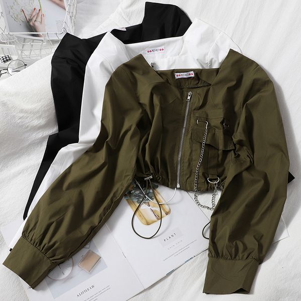 2021 green/black/white short shirts casual square collar long sleeve blouse streetwear chain pockets slim cargo fashion 2ejh, Blue
2021 green/black/white short shirts casual square collar long sleeve blouse streetwear chain pockets slim cargo fashion 2ejh, Blue
