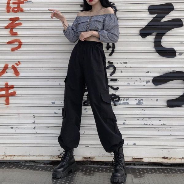 women's pants & capris black cool cargo women harajuku punk casual elastic high waist trousers female gray street sweatpants, Black;white
women's pants & capris black cool cargo women harajuku punk casual elastic high waist trousers female gray street sweatpants, Black;white