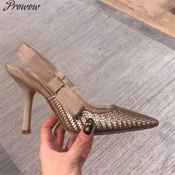 dress shoes prowow pointed toe gold women sandals arrival fashion luxury designer brand female genuine leather woven high heel, Black
dress shoes prowow pointed toe gold women sandals arrival fashion luxury designer brand female genuine leather woven high heel, Black