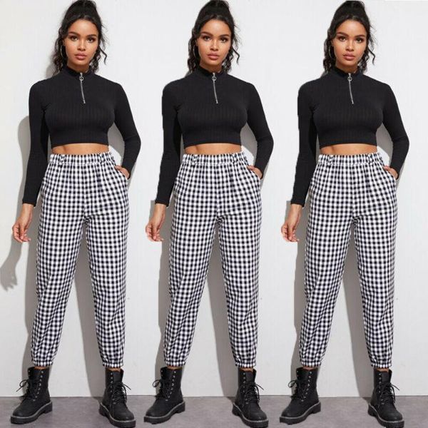 women's pants & capris fashion women gingham plaid elastic waist joggers sport trousers casual, Black;white
women's pants & capris fashion women gingham plaid elastic waist joggers sport trousers casual, Black;white