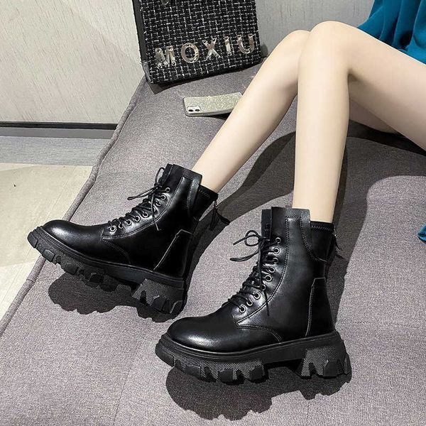 martin boots 2021 spring and autumn thick soled increased thin lace up high women's british single short, Black
martin boots 2021 spring and autumn thick soled increased thin lace up high women's british single short, Black