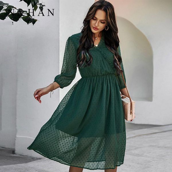 casual dresses solid for women party spring summer 2021 elegant 3/4 sleeve v neck chiffon slim midi dress ruffles vestido de mujer, Black;gray
casual dresses solid for women party spring summer 2021 elegant 3/4 sleeve v neck chiffon slim midi dress ruffles vestido de mujer, Black;gray