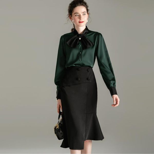 two piece dress women's runway designer twinsets bow collar long sleeves shirt with asymmetrical skirt high street sets, White
two piece dress women's runway designer twinsets bow collar long sleeves shirt with asymmetrical skirt high street sets, White