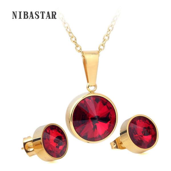 earrings & necklace simple stainless steel earrig jewelry set gold-color red/white/blue crystal round for women, Silver
earrings & necklace simple stainless steel earrig jewelry set gold-color red/white/blue crystal round for women, Silver