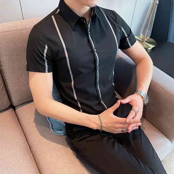 summer striped shirts men short sleeve slim casual shirt british style business formal dress shirts office social clothing 210527, White;black
summer striped shirts men short sleeve slim casual shirt british style business formal dress shirts office social clothing 210527, White;black