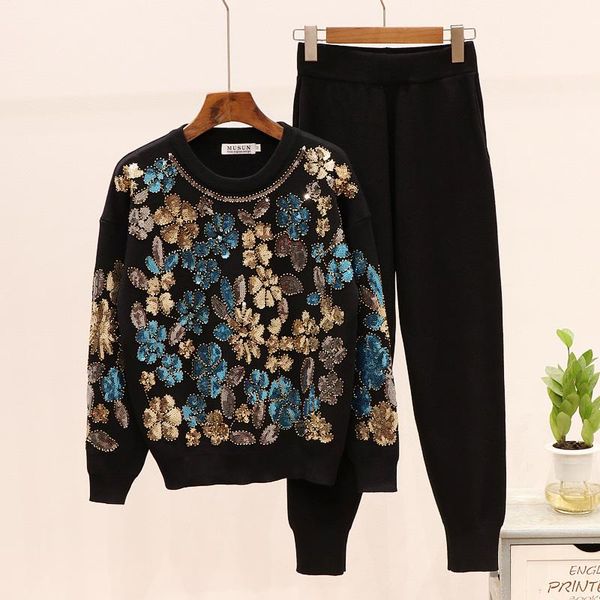 women's two piece pants european station autumn fashion beadedsequin flower long-sleeved sweater casual two-piecesuit womenfeet suit, White
women's two piece pants european station autumn fashion beadedsequin flower long-sleeved sweater casual two-piecesuit womenfeet suit, White