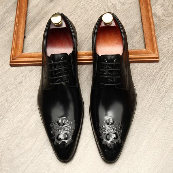 genuine leather dress shoes chaussure homme pointed toe with embossed oxford shoes alligator printing formal shoes men g20, Black
genuine leather dress shoes chaussure homme pointed toe with embossed oxford shoes alligator printing formal shoes men g20, Black