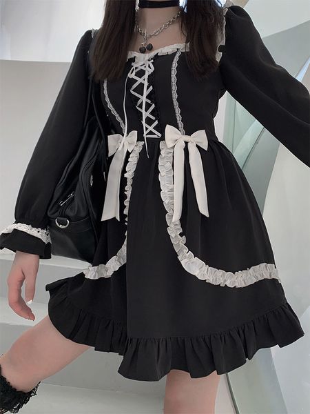 black white long sleeve maid outfit anime lolita dress women victorian vintage y2k girls gothic bandage cosplay party dress 2021, Black;gray
black white long sleeve maid outfit anime lolita dress women victorian vintage y2k girls gothic bandage cosplay party dress 2021, Black;gray