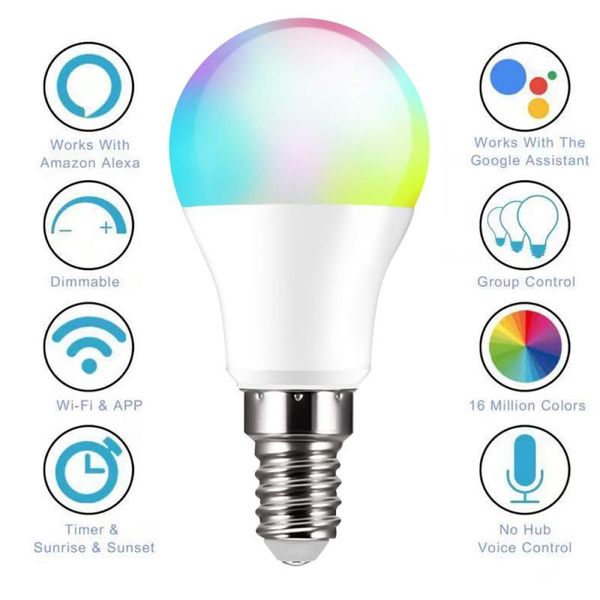 bulbs wifi smart light bulb e14 led rgb lamp voice control work with home 85-265v rgb+c+w dimmable timer function
bulbs wifi smart light bulb e14 led rgb lamp voice control work with home 85-265v rgb+c+w dimmable timer function
