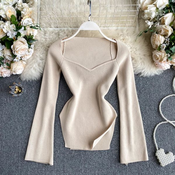 women's sweaters croysier knitted sweater pullover square neck 2021 fashion clothing long sleeve woman pullovers, White;black
women's sweaters croysier knitted sweater pullover square neck 2021 fashion clothing long sleeve woman pullovers, White;black