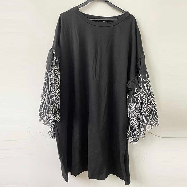 summer korean lager size women dress embroidery casual cotton straight lace q half solid 210615, Black;gray
summer korean lager size women dress embroidery casual cotton straight lace q half solid 210615, Black;gray