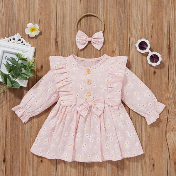 girl's dresses 6m-24m baby girls long sleeve dress + bow headband ruffle decorated with daisy print spring autumn clothing, Red;yellow
girl's dresses 6m-24m baby girls long sleeve dress + bow headband ruffle decorated with daisy print spring autumn clothing, Red;yellow
