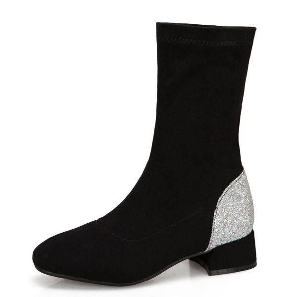 boots square toe low heel flock socks gree special silver stitching matte leather ladies mid-calf shoes, Black
boots square toe low heel flock socks gree special silver stitching matte leather ladies mid-calf shoes, Black
