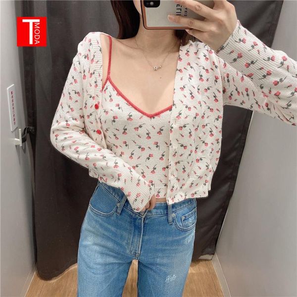 women's knits & tees tmoda987 2021 spring sweaters two pieces cardigan jumpers knitted coat floral cropped female slim vintage, White
women's knits & tees tmoda987 2021 spring sweaters two pieces cardigan jumpers knitted coat floral cropped female slim vintage, White