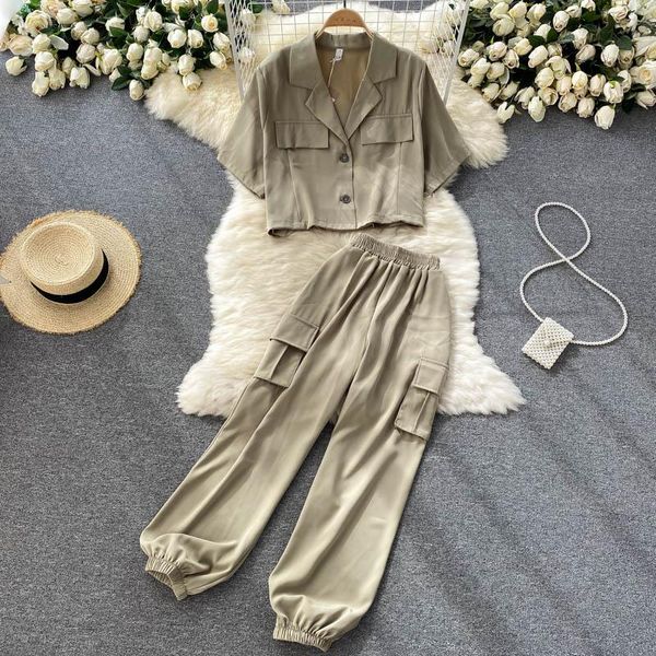 women's two piece pants retro tooling big pocket flared fashionable all-match short jacket ladies two-piece suit female summer dk876, White
women's two piece pants retro tooling big pocket flared fashionable all-match short jacket ladies two-piece suit female summer dk876, White