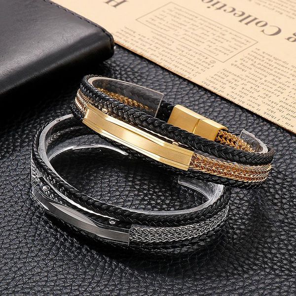 charm bracelets haoyi trendy braided rope chain multilayer leather men's stainless steel bracelet jewelry wristband, Golden;silver
charm bracelets haoyi trendy braided rope chain multilayer leather men's stainless steel bracelet jewelry wristband, Golden;silver