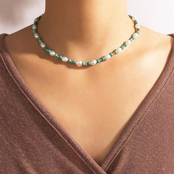 chokers bohemian pearl blue beaded choker necklace for women single clavicle chain fashion jewelry collares mujer on the neck, Golden;silver
chokers bohemian pearl blue beaded choker necklace for women single clavicle chain fashion jewelry collares mujer on the neck, Golden;silver