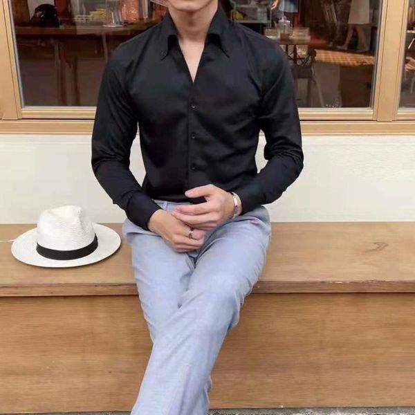 men's dress shirts 2021 spring slim shirt men camisa hombre men's long sleeve fashion business formal solid color simple, White;black
men's dress shirts 2021 spring slim shirt men camisa hombre men's long sleeve fashion business formal solid color simple, White;black