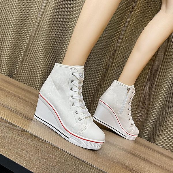 dress shoes wedge canvas woman platform high increasing heel casual female side zipper plus size 35-43 vulcanized shoe, Black
dress shoes wedge canvas woman platform high increasing heel casual female side zipper plus size 35-43 vulcanized shoe, Black