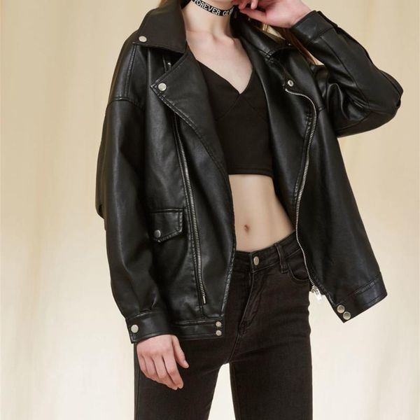 women's jackets faux leather jacket women casual pu loose motorcycle streetwear oversized coat korean chic autumn female clothes, Black;brown
women's jackets faux leather jacket women casual pu loose motorcycle streetwear oversized coat korean chic autumn female clothes, Black;brown