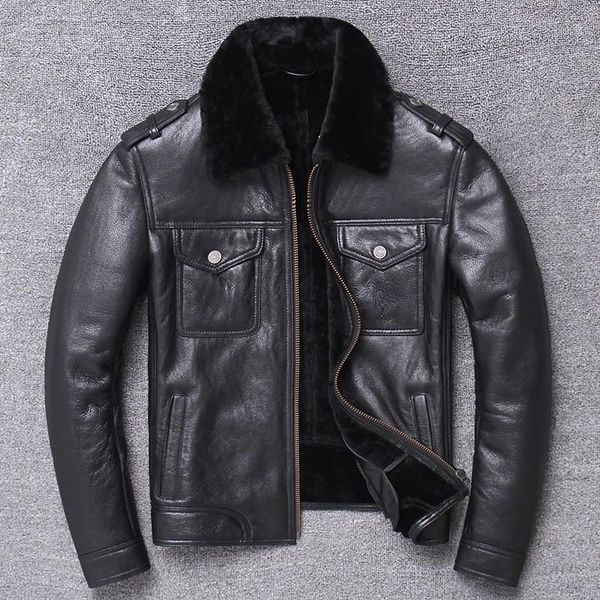men's leather & faux luxury genuine lapel fur short coat men brand winter sheepskin moto biker jacket business casual warm outwear plus, Black
men's leather & faux luxury genuine lapel fur short coat men brand winter sheepskin moto biker jacket business casual warm outwear plus, Black