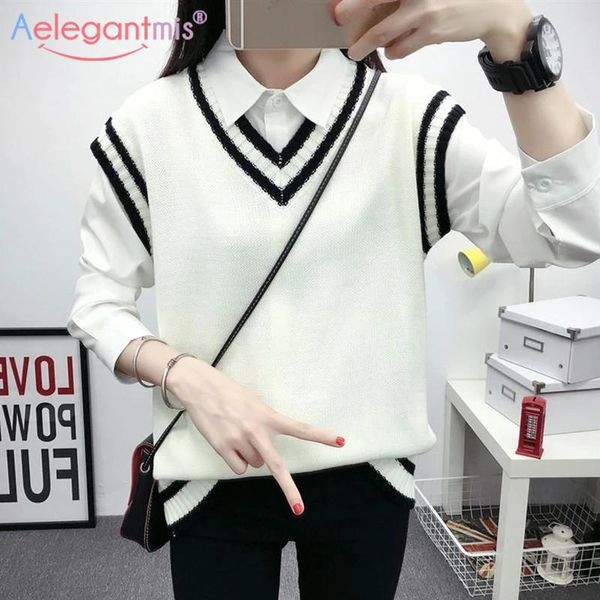 women's vests aelegantmis preppy style vintage student knitted sweater vest women casual spring autumn sleeveless waistcoats ladies kor, Black;white
women's vests aelegantmis preppy style vintage student knitted sweater vest women casual spring autumn sleeveless waistcoats ladies kor, Black;white
