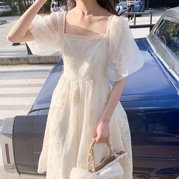 casual dresses french lace hollow bubble sleeve small sweet fairy skirt square neck fresh summer short dress, Black;gray
casual dresses french lace hollow bubble sleeve small sweet fairy skirt square neck fresh summer short dress, Black;gray
