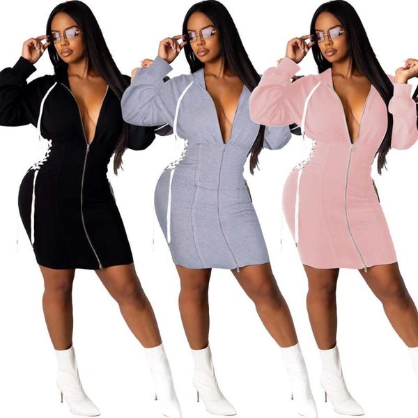 casual dresses side drawstring lace up hooded dress woman solid long sleeve front zipper slim bodycon mini sweatshirts vestidos, Black;gray
casual dresses side drawstring lace up hooded dress woman solid long sleeve front zipper slim bodycon mini sweatshirts vestidos, Black;gray