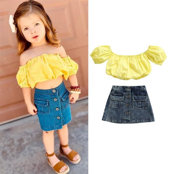 clothing sets 1-6y summer ly fashion children kids girls clothes casual solid off shoulder crop pocket denim skirts outfits, White
clothing sets 1-6y summer ly fashion children kids girls clothes casual solid off shoulder crop pocket denim skirts outfits, White