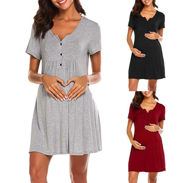 maternity dresses pregnant women's short-sleeved pajamas breast-feeding button cardigan dress home clothes, White
maternity dresses pregnant women's short-sleeved pajamas breast-feeding button cardigan dress home clothes, White