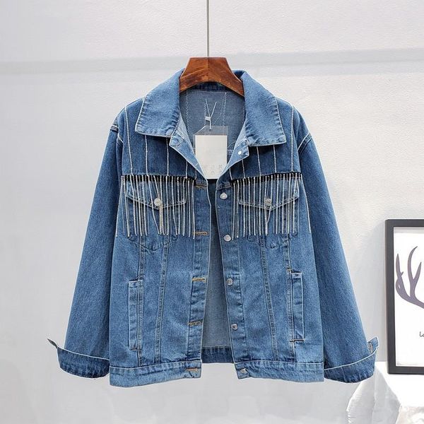 women's jackets streetwear fashion heavy work rhinestone tassel denim jacket women chaqueta mujer vintage loose short jeans coat female, Black;brown
women's jackets streetwear fashion heavy work rhinestone tassel denim jacket women chaqueta mujer vintage loose short jeans coat female, Black;brown