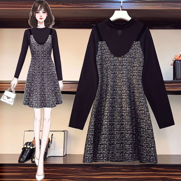 product 2021 early spring new korean large size mm add fat increase foreign style show thin splicing dress, Black;gray
product 2021 early spring new korean large size mm add fat increase foreign style show thin splicing dress, Black;gray