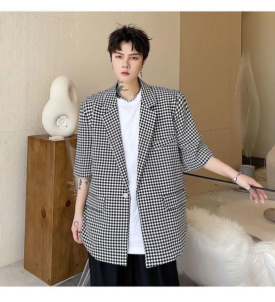 men's suits & blazers summer korean fashion qianniao lattice short sleeve suit trend handsome fine casual hairstylist's coat, White;black
men's suits & blazers summer korean fashion qianniao lattice short sleeve suit trend handsome fine casual hairstylist's coat, White;black